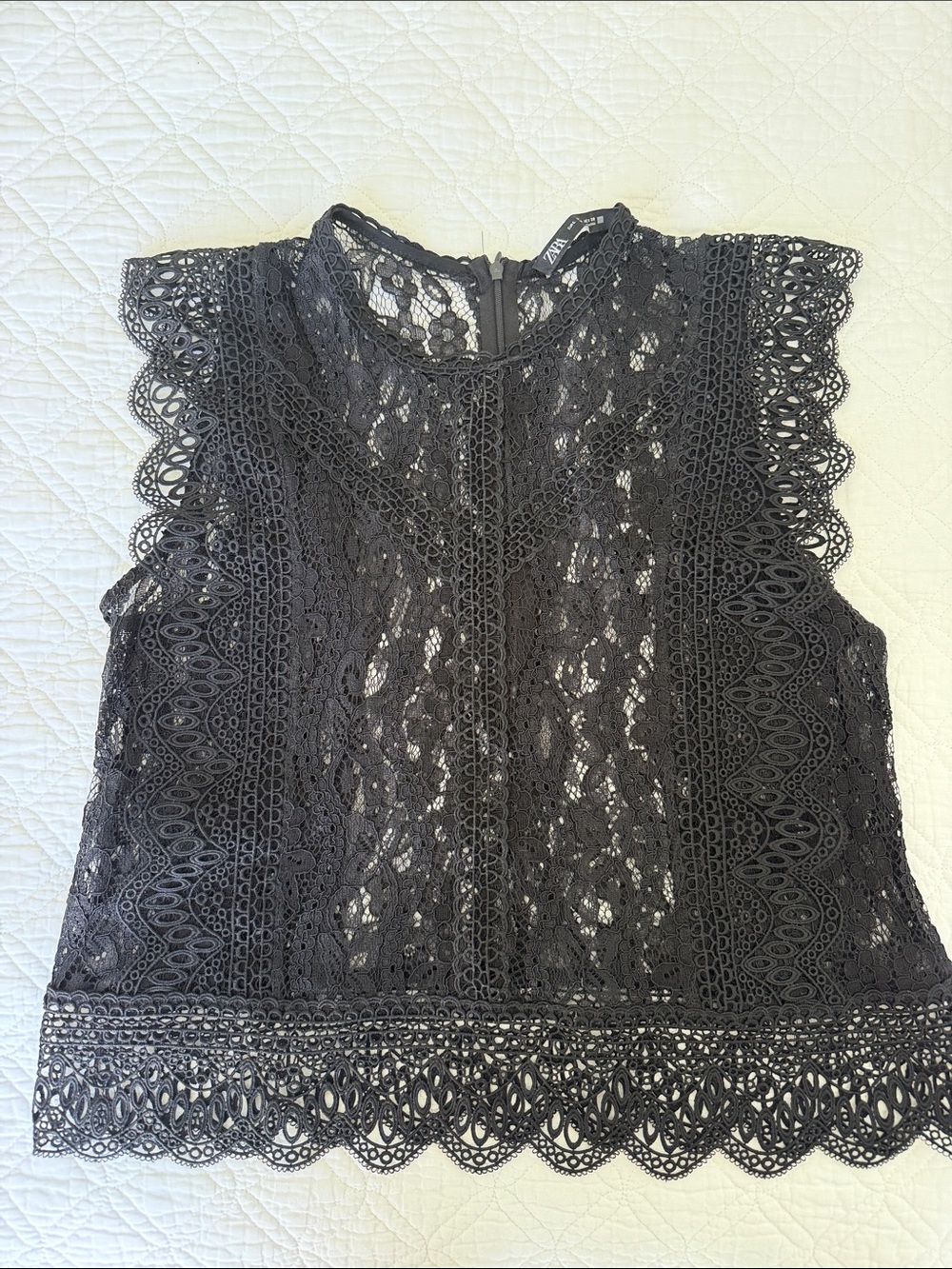 ZARA Black Lace Crochet Cap-Sleeve Blouse
